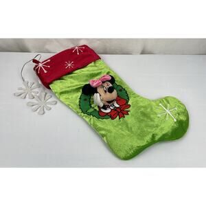 Disney Minnie Mouse Christmas Stocking 3D Plush Head Wreath Snowflake 17 1/2"EUC
